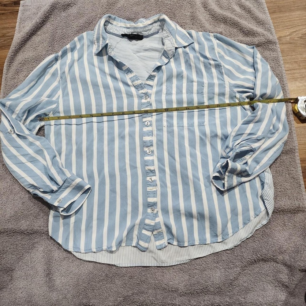 White and blue striped button up shirt size medium nautical beach vibe